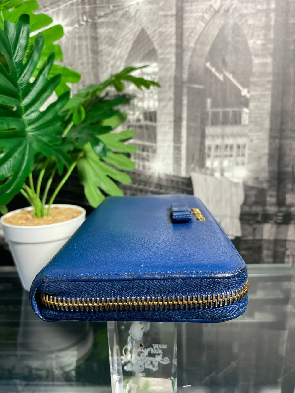 Authentic MIU MIU 💙 Bow Blue Leather Long Wallet in rich royal blue leather